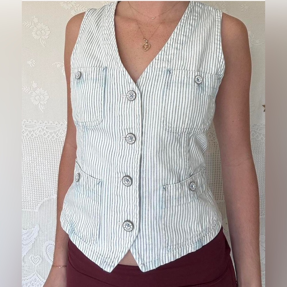 Polo by Ralph Lauren Green Striped Sleeveless Vest denim size small